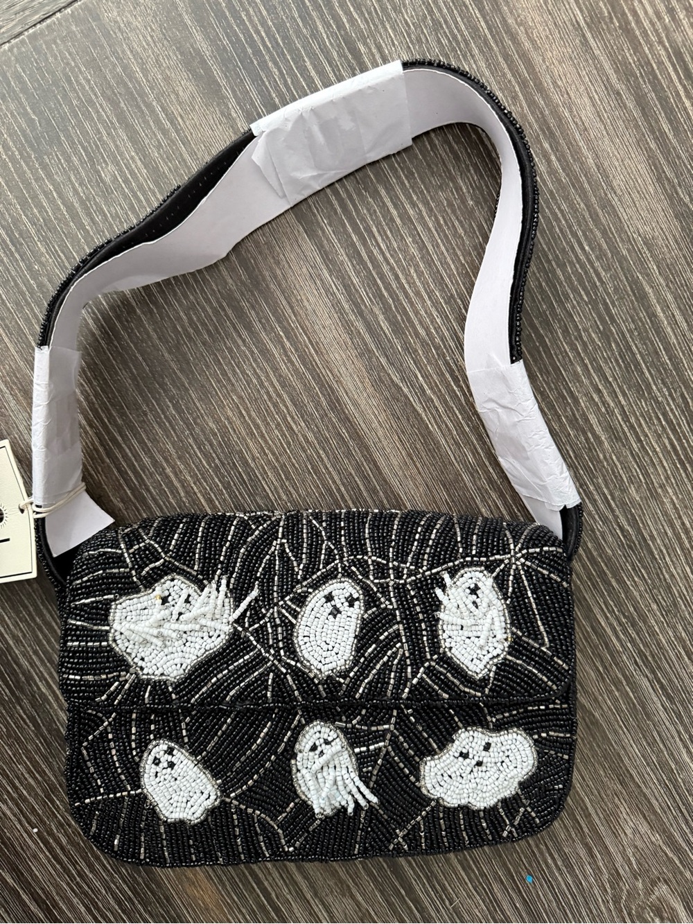 NWT Viral Halloween Beaded Ghost & Spiderwebs Purse